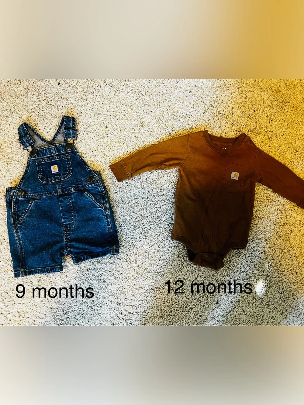 Carhartt bundle: Brown Long-Sleeve onsie and Jean overall shorts